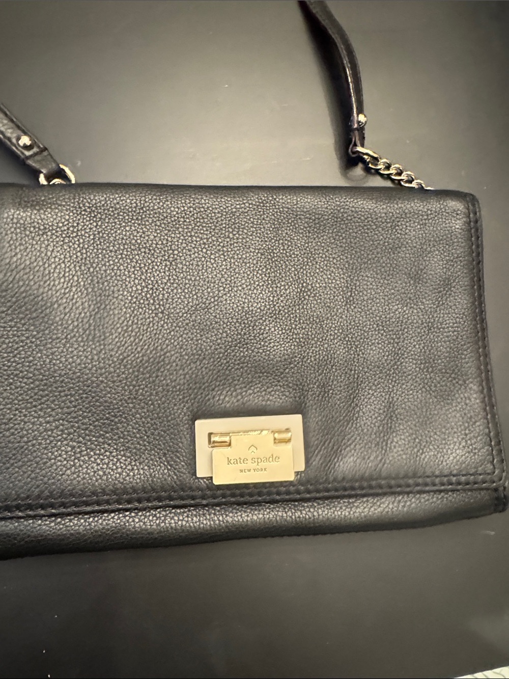 kate spade Black Pebbled Leather Crossbody with Gold Hardware